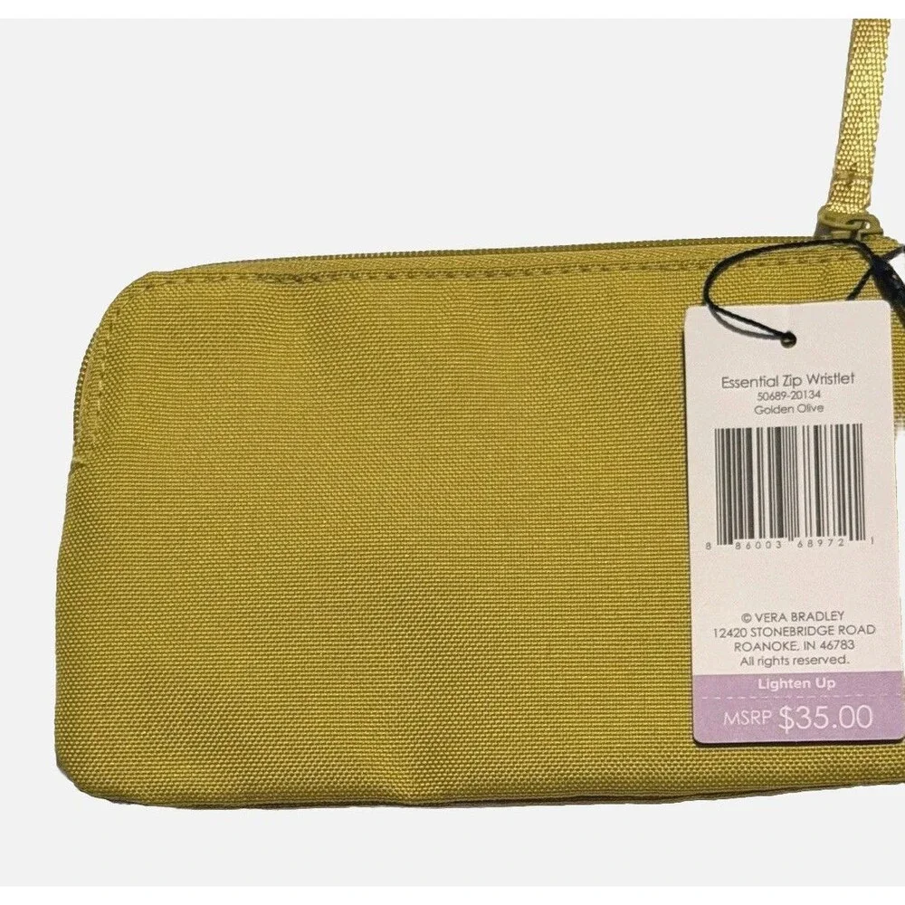 Vera Bradley Zip Wristlet Golden Olive Essentials Pouch Wallet NWT - Picture 3 of 8